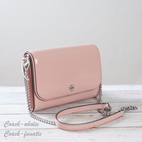 NWT Tory Burch Emerson Chain Wallet Patent Leather Crossbody in Clay Pink - Picture 3 of 9